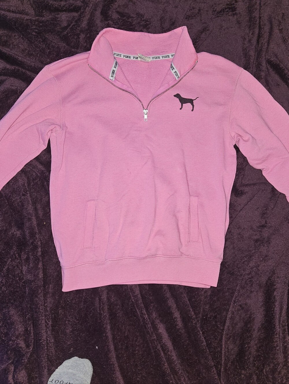 Pink Womens Half-Zip Sweatshirt with Dog Logo